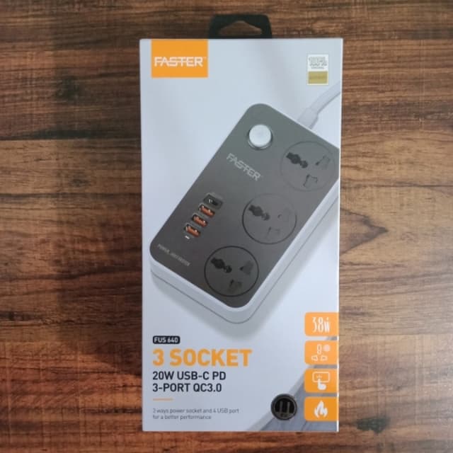 FASTER FUS-640 Power Strip Extension with PD + 3 x QC 3.0 USB Ports