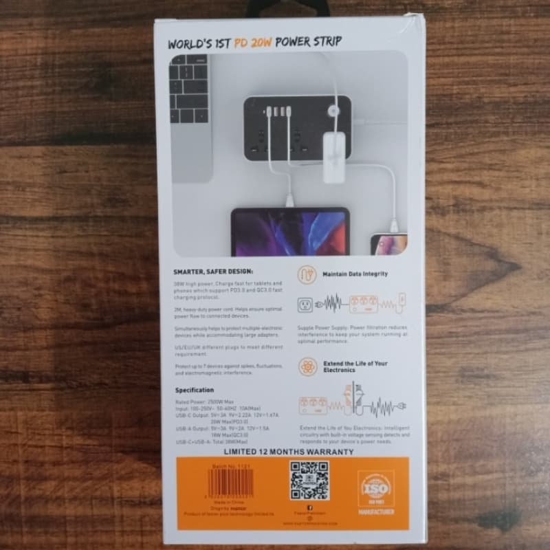 FASTER FUS-640 Power Strip Extension with PD + 3 x QC 3.0 USB Ports