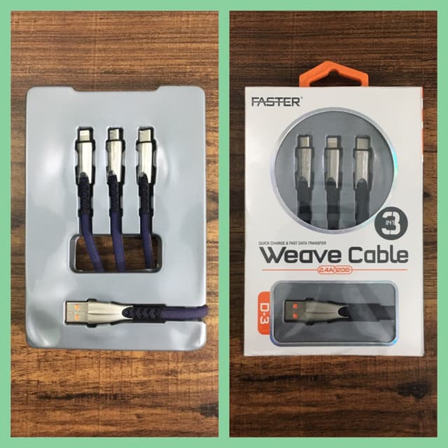FASTER D-3 Quick Charge Weave Data / Charging Cable 3 in 1