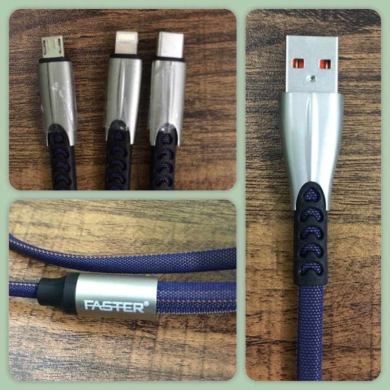 FASTER D-3 Quick Charge Weave Data / Charging Cable 3 in 1