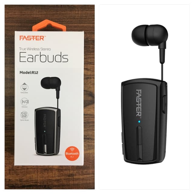 FASTER R-12 Wireless Bluetooth Stereo Headset Clip-on Earbuds Hands-free wi